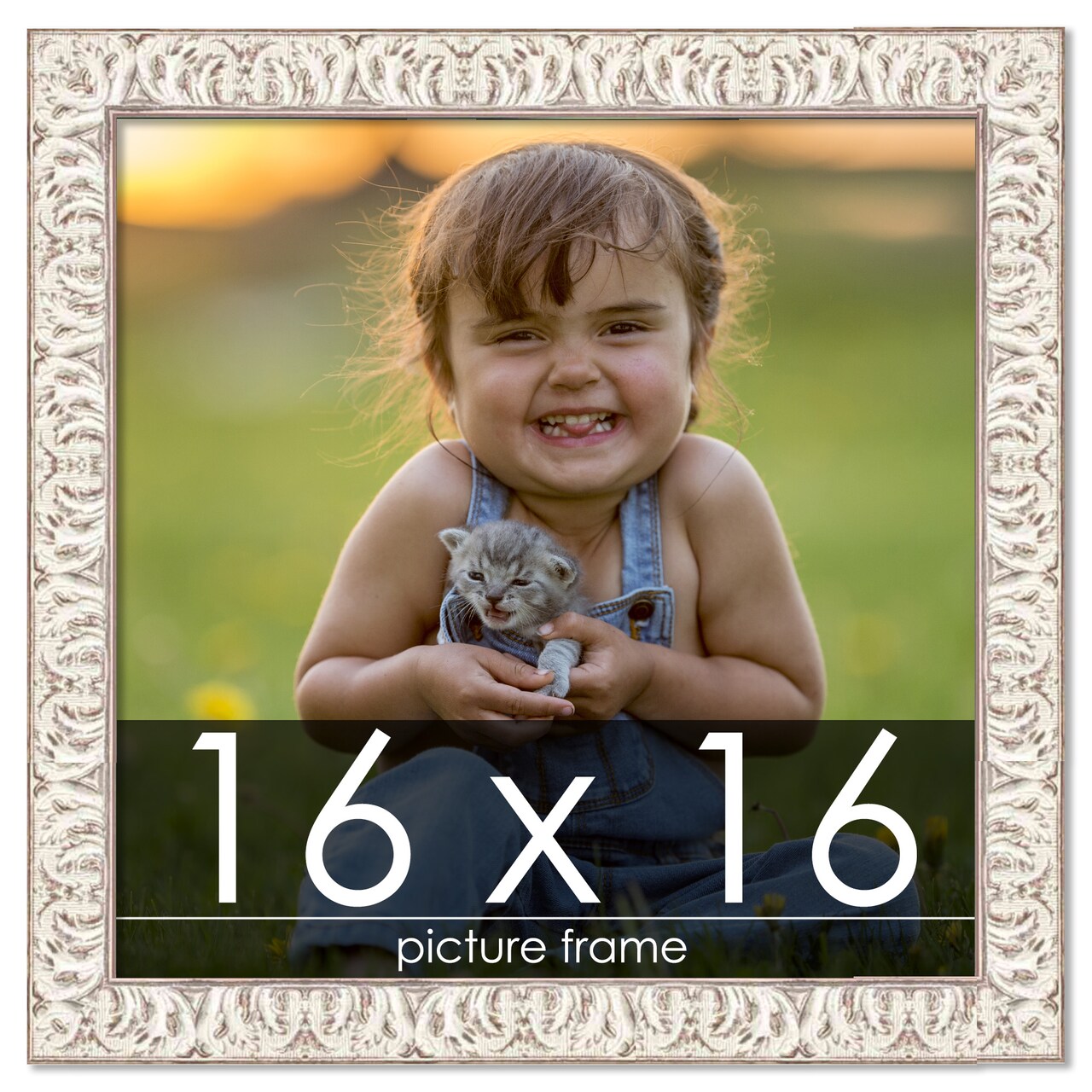 16x16 Refined White Picture Frame - UV Acrylic, Foam Board Backing, Hanging Hardware